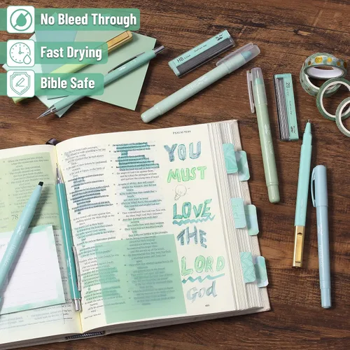 Vista 5 de Mr. Pen - Kit de diario bíblico para mujeres Bible Highlighters and Pens No Bleed, Notes, Tabs, Washi Tape & Journal for Devotions, Prayer &