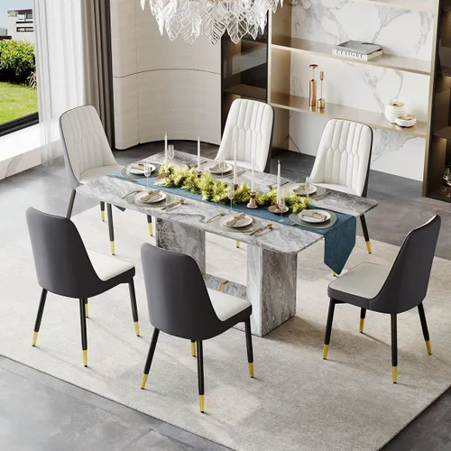 Vista 14 de Juego de mesa de comedor para 4, juego de mesa de comedor de 5 piezas con sillas, mesa moderna de mármol sintético de 63 pulgadas con 4 sillas