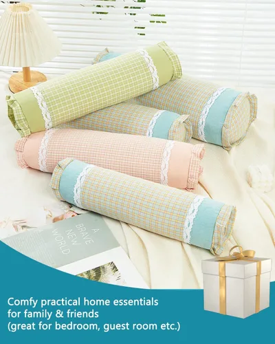 Vista 6 de Almohada Cilíndrica de Cuello de Trigo Sarraceno, 15.7"x4.7" Relleno de Cáscara Ajustable para Soporte Cervical, Almohada Ergonómica de Rodillo