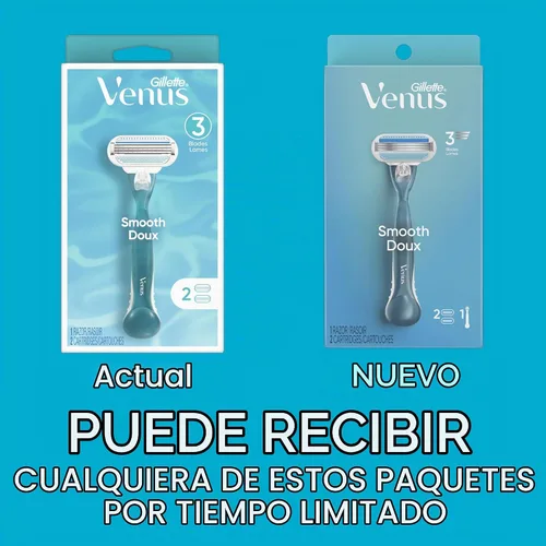 Vista 2 de Gillette Venus Smooth Razor para mujeres, incluye 1 mango de afeitar reutilizable + 2 recambios de 3 cuchillas, mango ergonómico de agarre suave