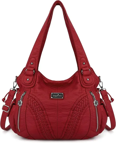 Vista 19 de Carteras y bolsos de mano para mujeres, bolso tote de moda, bolsos de hombro con asa superior, carteras tipo satchel de cuero sintético lavado