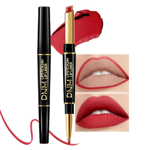 Vista 23 de evpct Juego de 1 lápiz labial y delineador de labios rojo rubí para mujer, kit mate con delineador de labios, manchas de labios duraderas