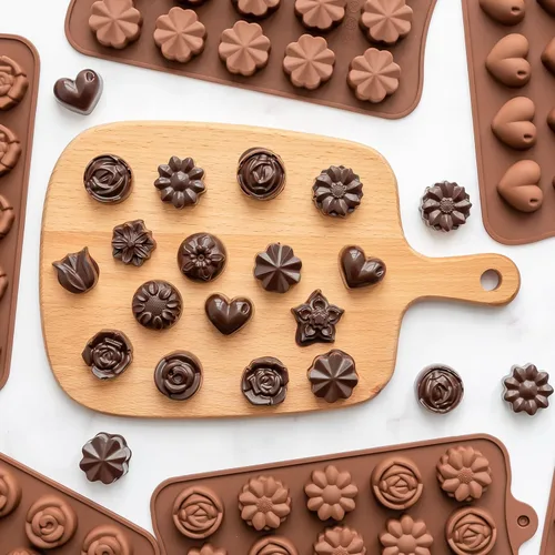 Vista 5 de 6 paquetes de moldes de silicona para caramelos de chocolate con forma de flor, moldes de silicona antiadherentes de grado alimenticio para gelatina
