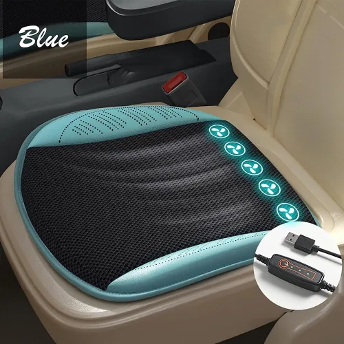 Vista 12 de Protector de cojín de asiento de automóvil refrigerado, transpirable, con 5 ventiladores, cable USB para asiento de automóvil, silla de oficina