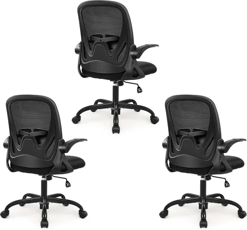 Vista 14 de Primy Silla de Oficina Ergonómica Silla de Escritorio con Reposabrazos Abatibles Silla de Escritorio Giratoria de Malla Transpirable para Negro