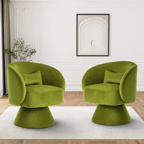 Vista 10 de Silla Giratoria de Barril, Sillas Giratorias de Acento Tapizadas para Acurrucarse para Sala de Estar, Cómodo Sillón Giratorio Redondo Pequeño