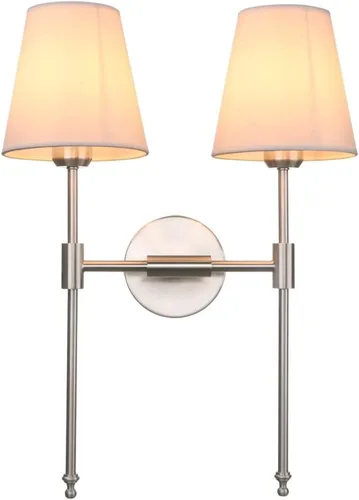Vista 11 de PERMO Lámpara de pared doble clásica cromada 2 luces con pantalla de tela blanca acampanada para montaje en pared rústico