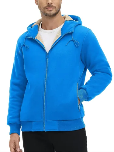 Vista 2 de MAGCOMSEN Chaqueta de forro polar con capucha para hombre, con cremallera completa, cálida, mullida, resistente al viento, abrigos de invierno