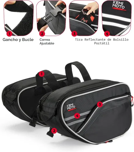 Vista 4 de KEMIMOTO Alforjas expandibles para motocicleta, 24-30L (15L*2) Ajuste para Mini Motocicleta Scooter Sport Bike Dual Sport ADV160 Ruckus Grom Navi