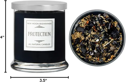 Vista 9 de Velas de protección de New Moon Beginnings - Vela de puesta a tierra e intención - Vela negra - Vela de soja - Cristales de protección
