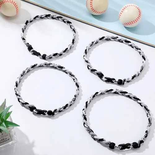 Vista 4 de Zeyune Collar de béisbol de 18 pulgadas para niños, tres cuerdas trenzadas, tornado, titanio, collar de cuerda de béisbol para hombre
