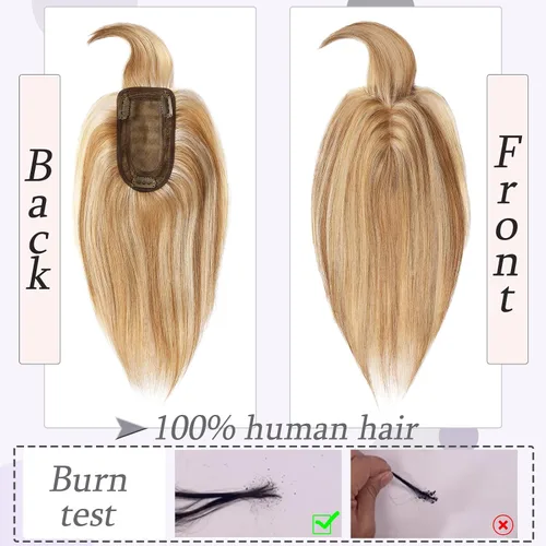 Vista 2 de Toppers para el cabello para mujeres con cabello delgado, base de seda real, clip en toppers con flequillo para pérdida de cabello, cabello gris, 10