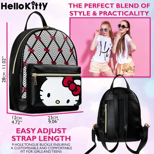 Vista 6 de Hello Kitty Sanrio Mochila para Adolescentes Mujeres Kawaii Mochila de Día de Cuero Sintético, Mochila, Mochilas para Viajes, Regalos para Mujeres
