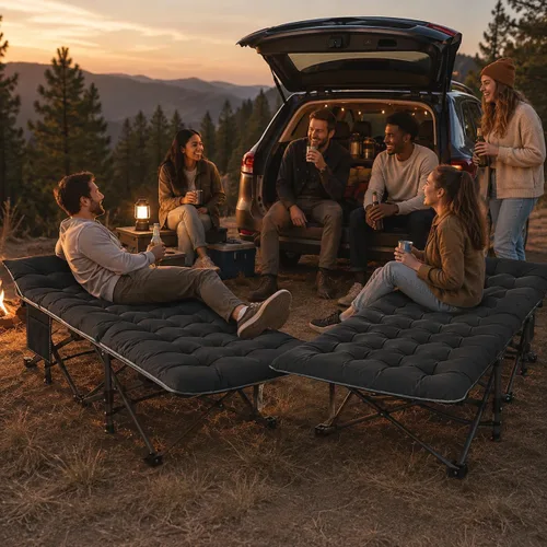 Vista 8 de ABORON Catres de camping para adultos, 28 pulgadas extra anchas para dormir Todo negro