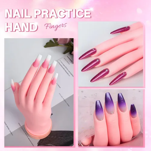 Vista 8 de Buqikma Mano de práctica de uñas para uñas acrílicas, mano de maniquí para práctica de uñas, flexible y flexible y flexible para práctica de uñas, 1
