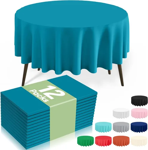 Vista 44 de misaya Paquete de 4 manteles desechables de plástico, mantel redondo impermeable de 84 pulgadas, a prueba de fugas y resistentes manteles Azul