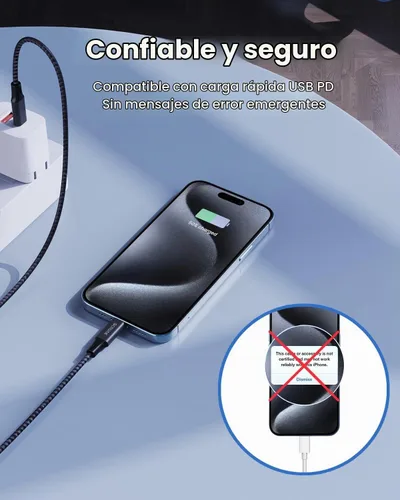 Vista 3 de Cable de carga de teléfono extralargo de 16 pies, USB C a cable trenzado de nailon Lightning SCRUAK - Cable de carga rápida de 16 pies
