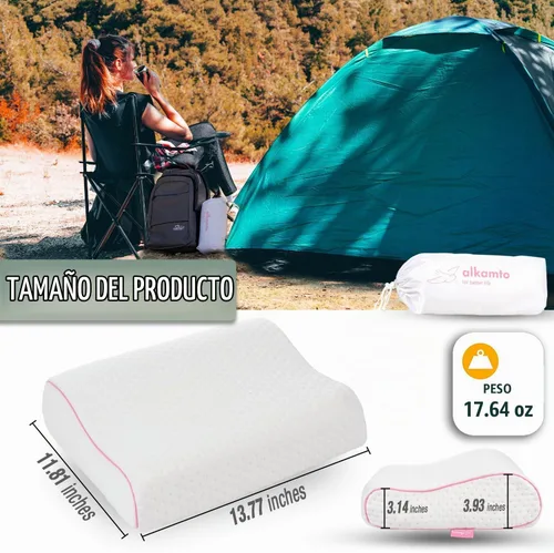 Vista 2 de alkamto Almohada de espuma viscoelástica cómoda para viajes y campamentos, bolsa portátil fácil de llevar, funda de almohada con regulación