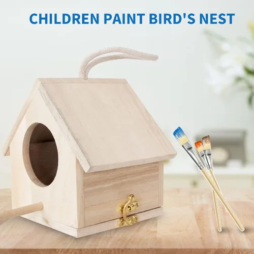 Vista 6 de Hamiledyi Casa de pájaros de madera,Casa de pájaros colgante para exterior,Jardín Patio Decorativo Pintado a Mano Birdhouse para Wren Sparrow