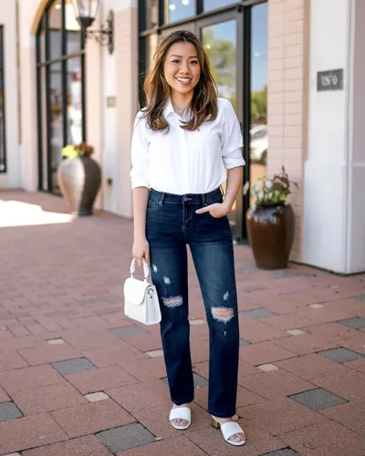 Vista 5 de GRAPENT Jeans para mujer de cintura alta, desgastados, pierna recta, rasgados, elásticos, pantalones de mezclilla occidentales, traje de los años 90