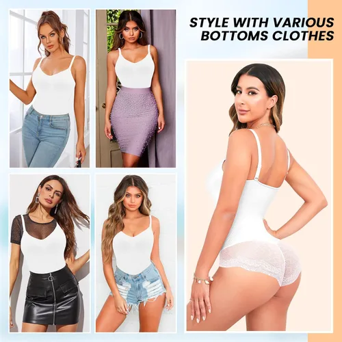 Vista 5 de Body moldeador de tanga para mujer, control de abdomen, busto abierto, moldeador de cuerpo, ropa interior más delgada, Blanco