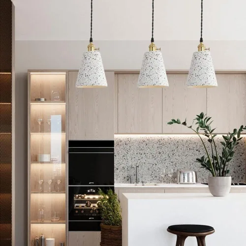 Vista 2 de Lámpara de suspensión de cemento industrial Lámpara colgante de latón creativo con pantalla de terrazo blanco Simple E27/E26 enchufes Dormitorio