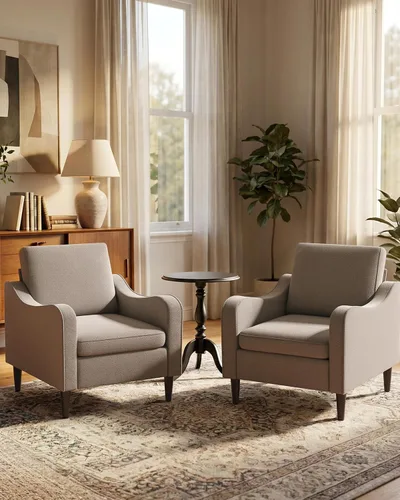 Vista 3 de LEVELEVE Silla con brazo Accent – marrón claro, silla de lectura cómoda tapizada para sala de estar, dormitorio, apartamento, sala de espera