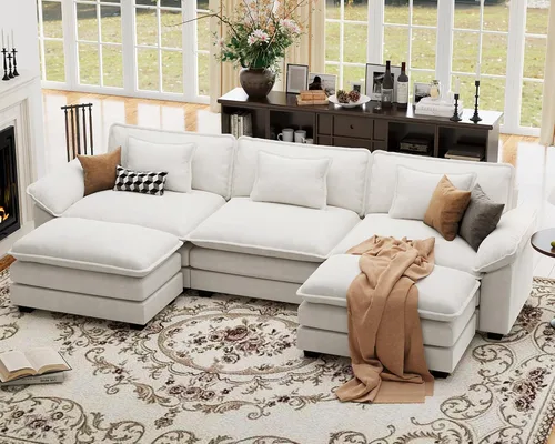 Vista 49 de Sofá modular de gran tamaño de 154 pulgadas, cómodo sofá en forma de U con 3 otomanas móviles, sofá moderno de felpilla de 7 plazas para sala