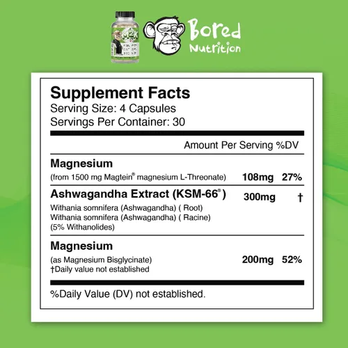 Vista 6 de Bored Nutrition M2K: Magteína Magnesio L-treonato y Ashwagandha Suplemento - 1500 mg Magteína, 300 mg KSM-66, más 200 mg de magnesio