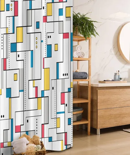 Vista 29 de set de cortina para baño decorativa de tela de poliéster con ganchos