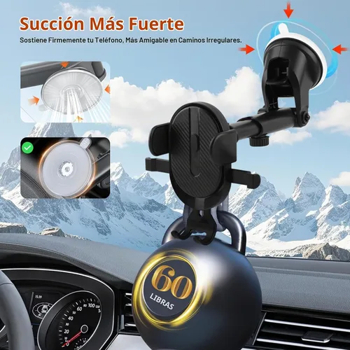 Vista 3 de Soporte de teléfono para automóvil [succión potente mejorada y brazo de abrazadera estable] - Soporte universal ajustable de 360°