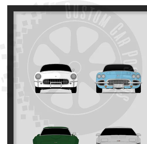 Vista 4 de Custom Car Posters Póster hecho a mano compatible con Chevy Corvette Generations e impresión de Chevrolet Corvette (C1 C2 C3 C4 C5 C6 C7 C8) – 2A.