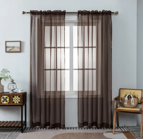 Vista 23 de WPM - Cortinas traslúcidas de color beige de 60 pulgadas de ancho x 95 pulgadas de largo, 2 paneles tratamiento de ventana para sala de estar