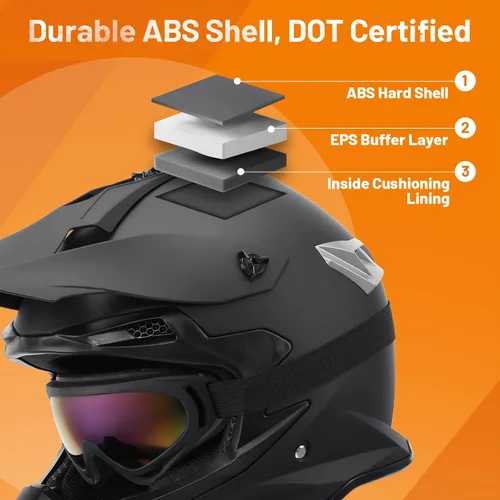 Vista 3 de OUMURS Casco de motocross para adultos con gafas, guantes y máscara, casco de motocross ATV unisex para adultos, hombres y mujeres, visera solar