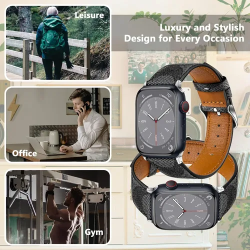 Vista 3 de Correa de cuero compatible con Apple Watch iWatch 1.496 in 1.575 in 1.614 in 1.654 in 1.732 in 1.772 in 1.929 in, correa de cuero de diseñador