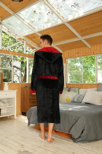 Vista 2 de U2SKIIN - Bata de baño larga y con capucha para hombre, de vellón afelpado