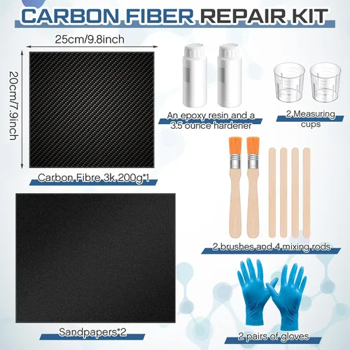 Vista 2 de Teenyyou Kit de reparación de fibra de carbono de 15 piezas con tela de fibra de carbono de tejido liso de 3 k 7.05 oz, endurecedor de resina epoxi