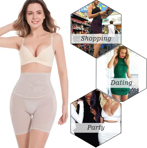 Vista 5 de ponlodos Bragas levantadoras de cadera y glúteos para mujer, 4 almohadillas moldeadoras de cintura alta, ropa interior acolchada con control