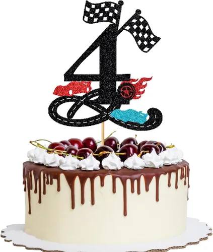 Vista 9 de Decoración para tartas de cumpleaños número 13, decoración para tartas de trece años con purpurina rápida, bandera a cuadros, pista de carreras