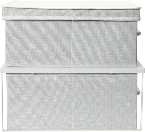Vista 6 de Household Essentials Cajas de almacenamiento apilables con tapa laminada, juego de 2, color blanco