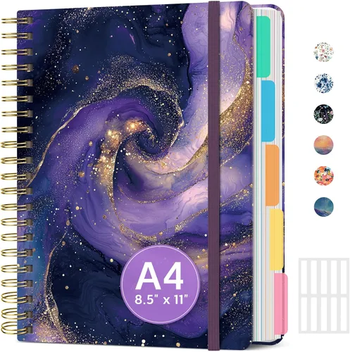 Vista 15 de Cuadernos grandes de espiral rayados para el trabajo con divisores y pestañas extraíbles, 8.5 x 11 pulgadas, bonito cuaderno de tapa dura de 5