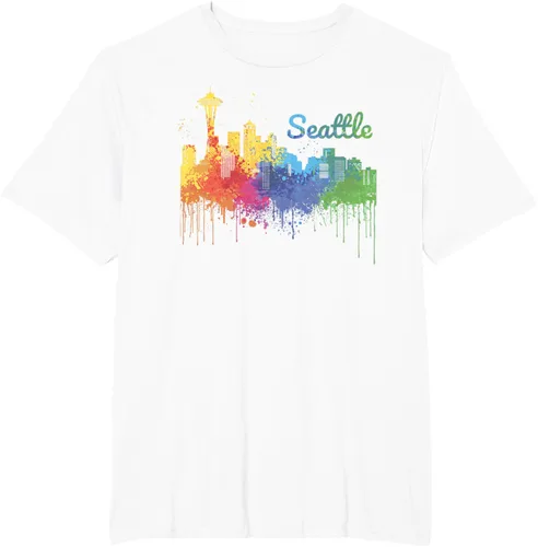 Vista 8 de Seattle Washington Skyline Watercolor Souvenir Seattle Camiseta, Negro
