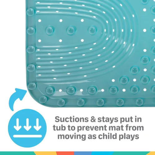 Vista 3 de Nuby Tapete de baño acolchado para bebés y niños pequeños, tapete antideslizante para ducha y bañera con ventosas, color aguamarina