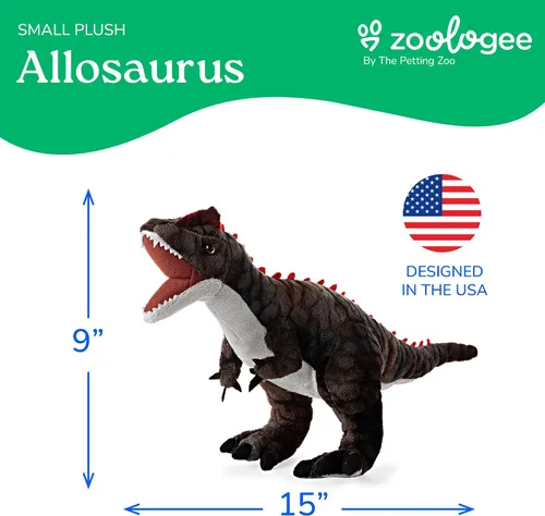 Vista 6 de The Petting Zoo Allosaurus - Peluche de dinosaurio, regalo para niños, animales de dinosaurio, juguete de peluche de dinosaurio marrón de 15 pulgadas