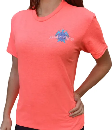Vista 2 de Southern Attitude Nautical Compass Snappy Turtle Heather Coral Camiseta de manga corta