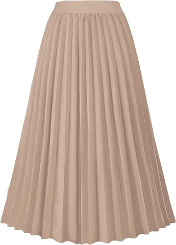 Vista 11 de GOLDSTITCH Falda Plisada de Cintura Alta para Mujer Línea A Falda Midi Acampanada Negro