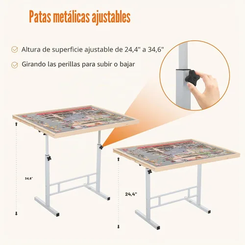 Vista 3 de Mesa de rompecabezas de 1500 piezas con cajones y cubierta – Altura ajustable y patas inclinables, tablero de rompecabezas portátil sin ensamblaje