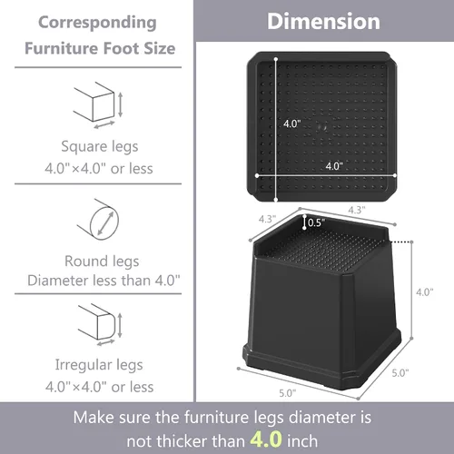 Vista 2 de Elevadores de Cama de 4 Pulgadas de Servicio Pesado Paquete de 9 Elevadores de Muebles de Cama en Forma de L de Gran Tamaño Elevan 1,500 lbs