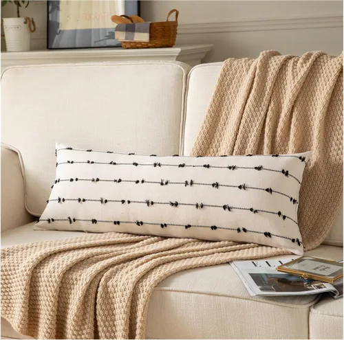 Vista 17 de Caflife Fundas de Almohada Decorativas Boho 18x18 pulgadas Beige y Negro, Juego de 2 Fundas de Almohada Decorativas Modernas Estilo Granja para Sofá