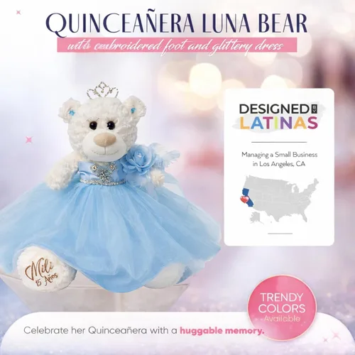 Vista 2 de COLECCIÓN KINNEX DESDE 1997 Oso de Quince Años de 12" Oso de Peluche de Quince Años con Vestido Bordado Mis 15 Años (Pieza Central) ~ B09631-4
